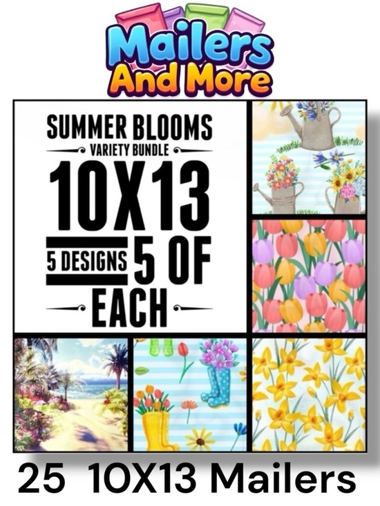Other - 25 10x13 Poly Mailers Summer Blooms Variety Bundle beach, boots, tulip, flowers